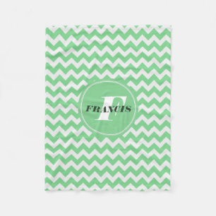 Couverture Polaire Monogramme vert et blanc Motif Chevron
