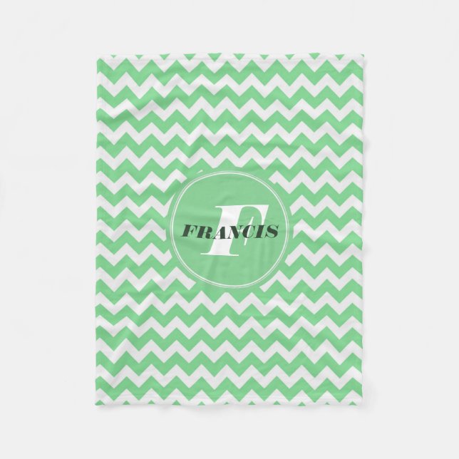 Couverture Polaire Monogramme vert et blanc Motif Chevron (Devant)