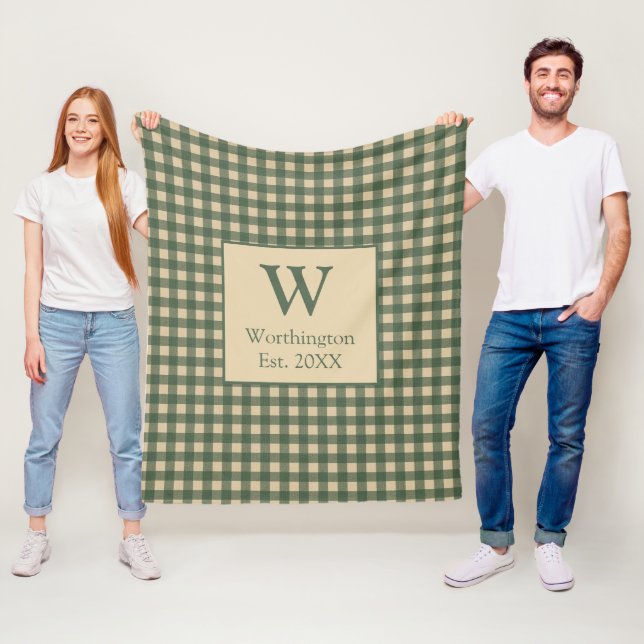 Couverture Polaire Monogramme Vert Marron Beige Buffalo à carreaux Ca (En situation)