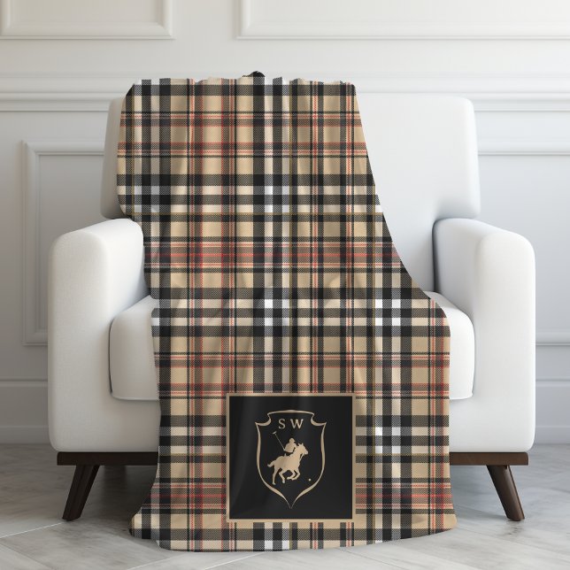 Couverture Polaire Monogrammed Classic Tartan Plaid Polo Mocha Brown (Créateur téléchargé)
