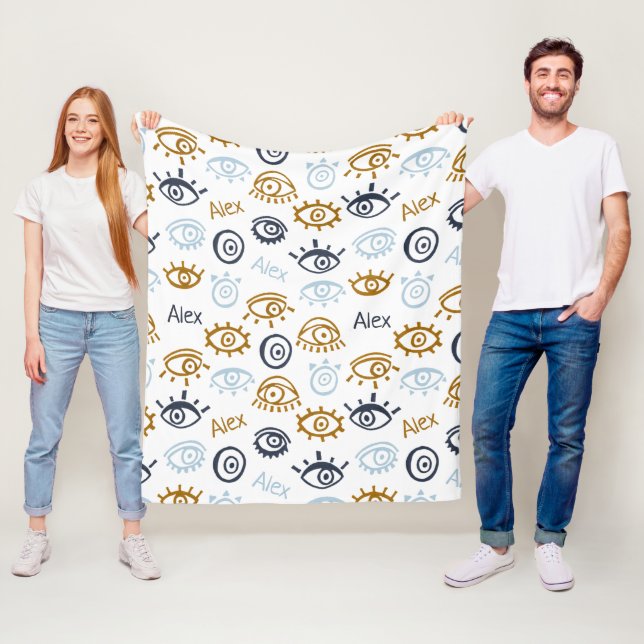 Couverture Polaire Monogrammed Evil Eye Pattern | Add Name Fleece Bla (En situation)