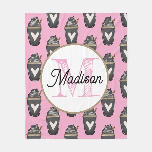 Couverture Polaire Monogrammed personalize fleece blanket coffee (Devant)