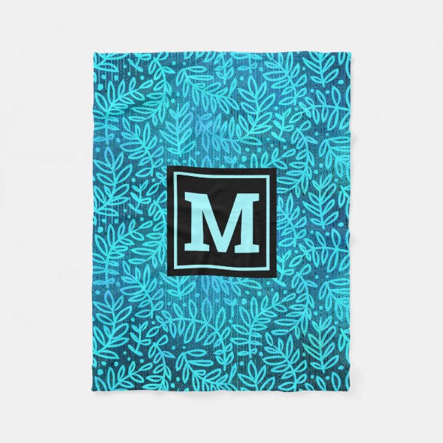 Couverture Polaire Monographie moderne motif feuille turquoise (Devant)