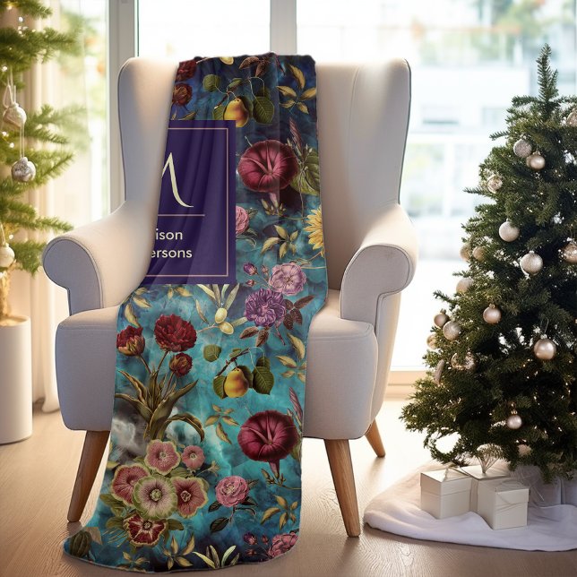 Couverture Polaire Monographie vintage bleu floral (Créateur téléchargé)