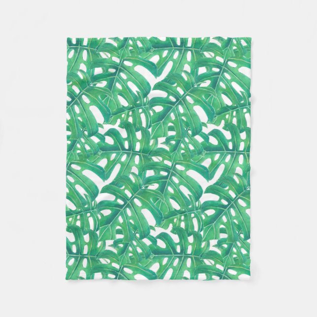 Couverture Polaire Monstère verte tropicale feuille motif (Devant)