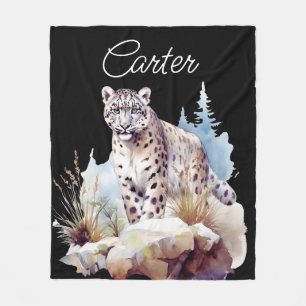 Couverture Polaire Montagne d'hiver léopard de neige personnalisée
