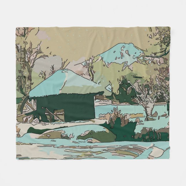 Couverture Polaire Montagnes Abstraites avec neige (Devant (Horizontal))