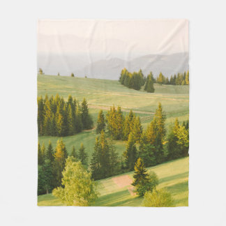 Couverture Polaire montagnes d'été herbe verte et ciel bleu