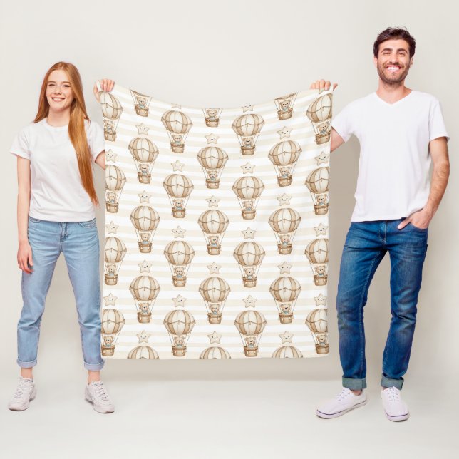 Couverture Polaire Montgolfière Ourson Mignon Motif Neutre 4 (En situation)