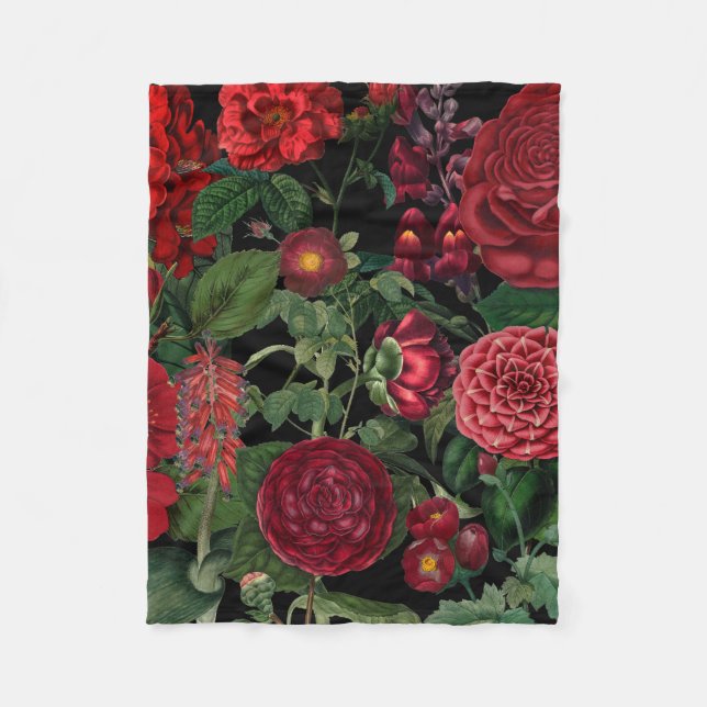 Couverture Polaire Moody Florals Noir & Bourgogne Vintage (Devant)