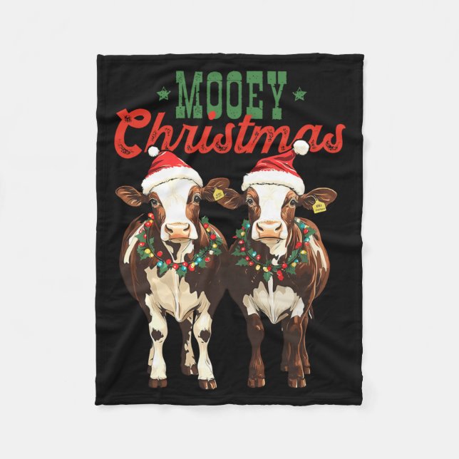 Couverture Polaire Mooey Christmas Cow With Santa Hats Xmas Lights Me (Devant)