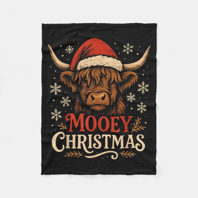 Couverture Polaire Mooey Christmas Highland Cow Funny Santa Hat Desig (Devant)