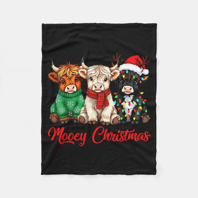 Couverture Polaire Mooey Christmas Lights Santa Hat Xmas Highland Cow (Devant)