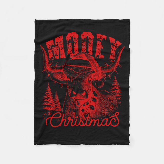 Couverture Polaire Mooey Christmas Western Heifer Highland Cow Santa  (Devant)