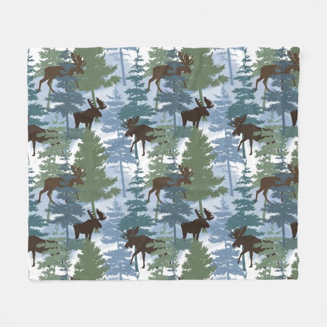 Couverture Polaire Moose de la forêt d'hiver (Devant (Horizontal))