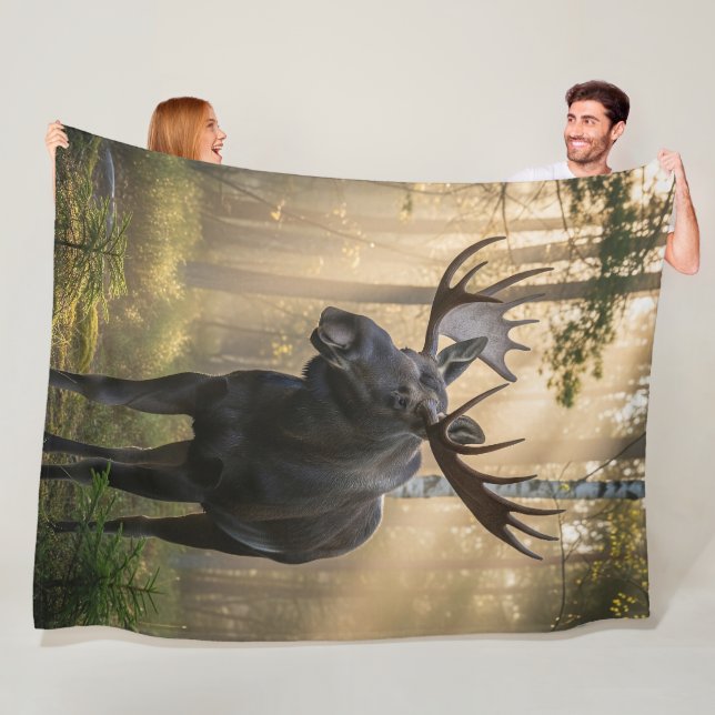 Couverture Polaire Moose & Forest Nature Blanche - Cosy Wildlife (En situation)