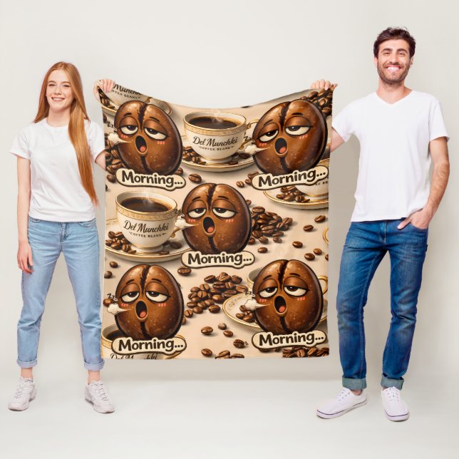 Couverture Polaire Morning sleepy coffee bean funny repeated pattern  (En situation)