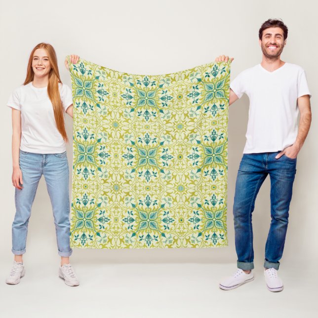 Couverture Polaire Morris Yellow Turquoise Vine & Flower Pattern (En situation)