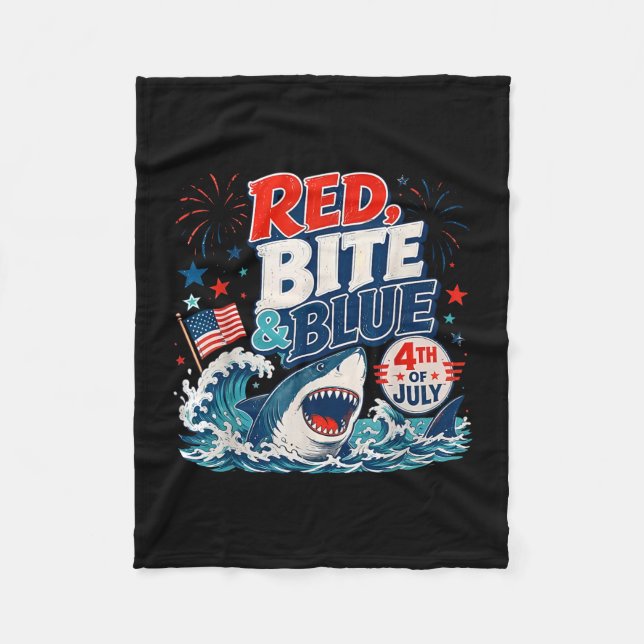 Couverture Polaire Morsure rouge et requin bleu drôle 4 juillet (Devant)