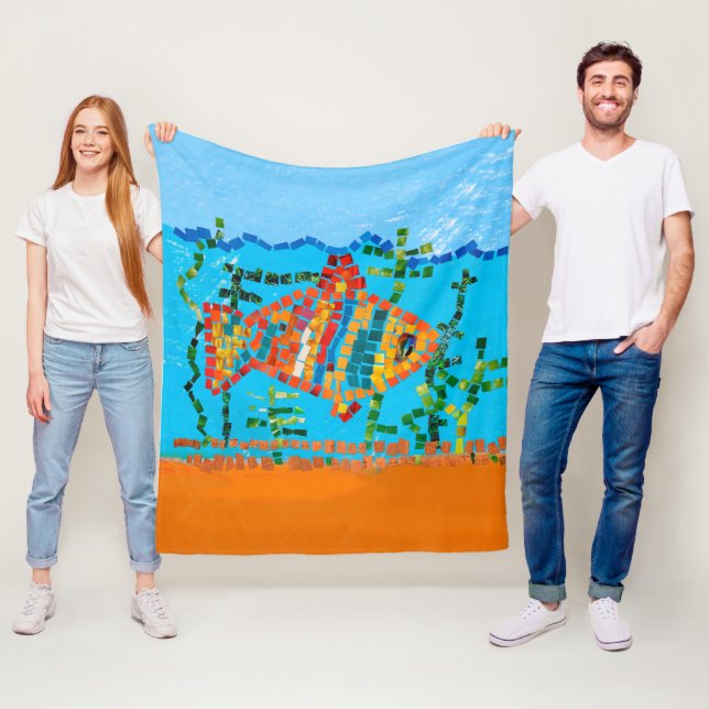 Couverture Polaire Mosaïque de poisson d'or (En situation)