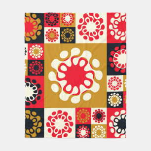 Couverture Polaire Mosaïque Rouge Or Asiatique, Style Ethnique.