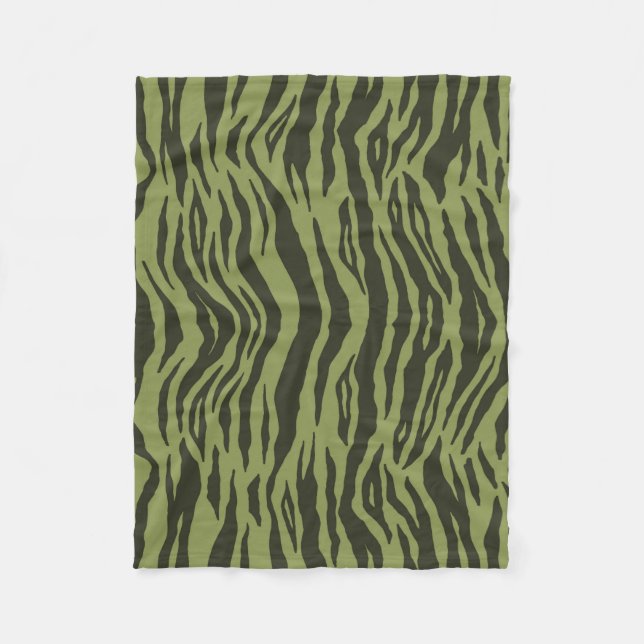 Couverture Polaire Moss Green Glamorous Tiger Stripes Animal Print (Devant)