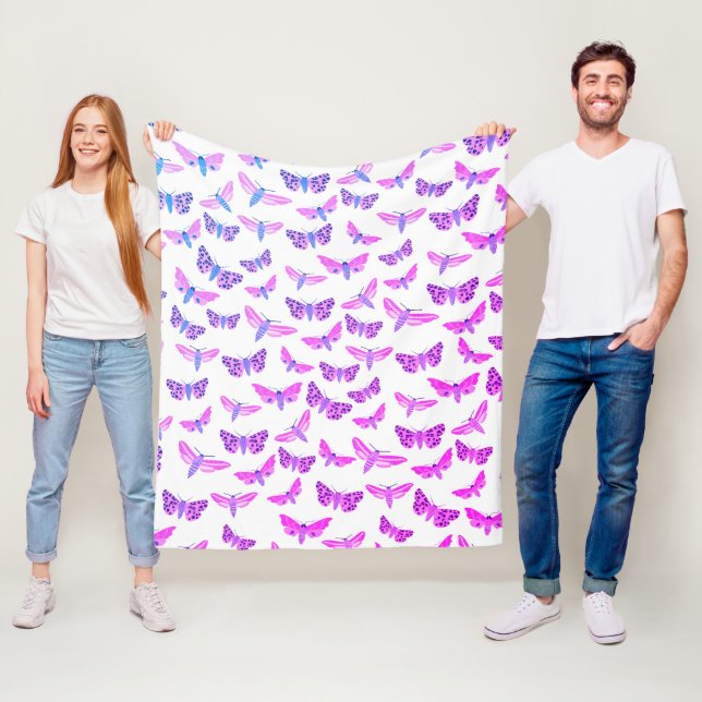 Couverture Polaire Moths Motif rose bleu pourpre (En situation)