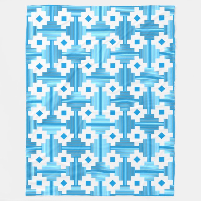 Couverture Polaire Motif 061214 - Blanc avec bleu 009dea (Devant)
