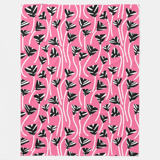 Couverture Polaire Motif 210121 - Noir, blanc et rose profond (Devant)