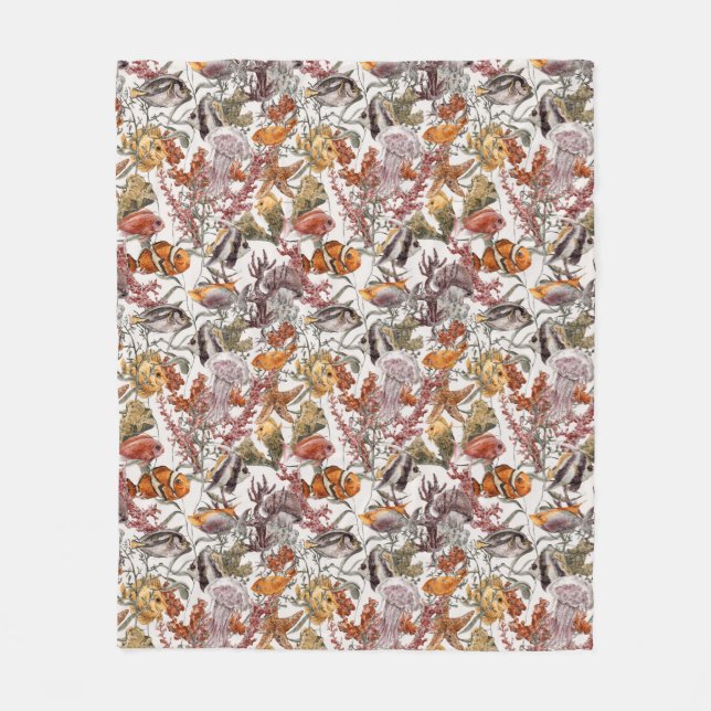 Couverture Polaire Motif 2 de vie marine d'aquarelle (Devant)