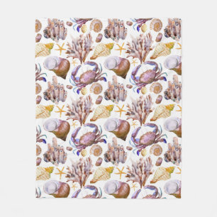 Couverture Polaire Motif 4 de vie marine d'aquarelle