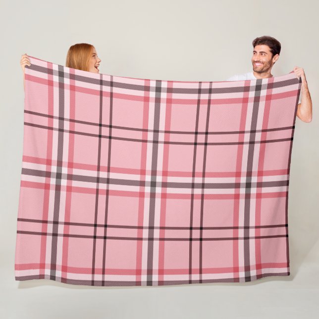 Couverture Polaire Motif à carreaux rose et gris chic (En situation)