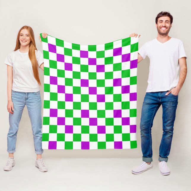 Couverture Polaire Motif à carreaux violet blanc vert  (En situation)