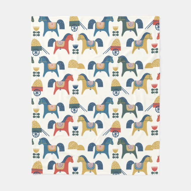 Couverture Polaire Motif à cheval inspiré de l'art scandinave.  (Devant)