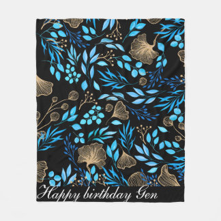 Couverture Polaire Motif à fleurs bleu et or Ajouter votre nom