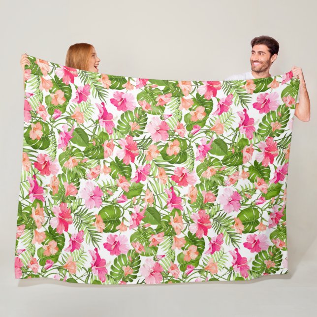 Couverture Polaire Motif à hibiscus palm monstère tropicale (En situation)