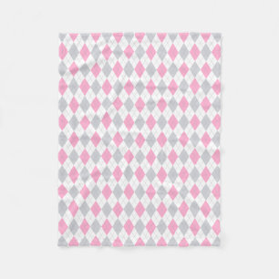Couverture Polaire Motif à motifs de losanges gris rose
