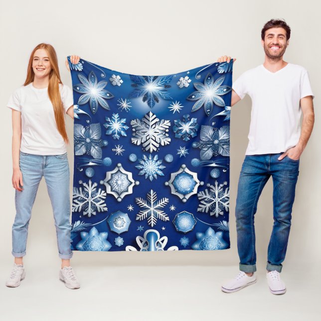 Couverture Polaire Motif à neige bleu (En situation)