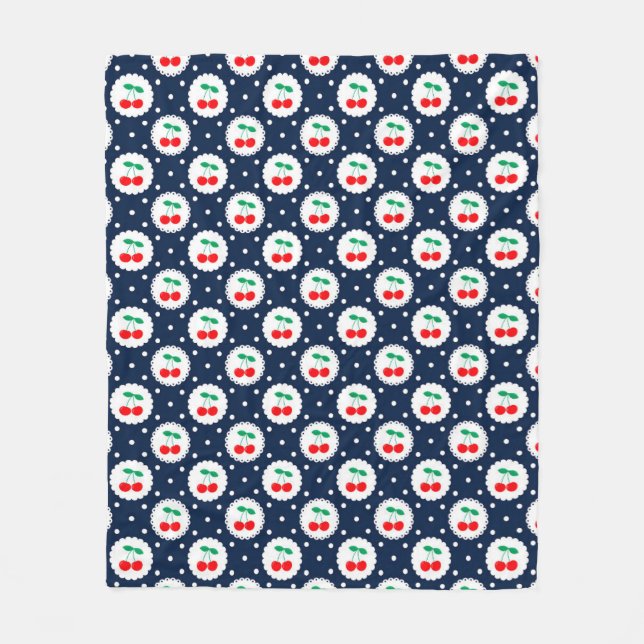Couverture Polaire Motif à points cerise – Cadeau et décoration rétro (Devant)