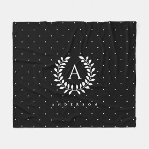 Couverture Polaire Motif à pois monogramme laurier blanc sur fond noi