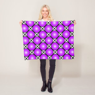 Couverture Polaire Motif à pois rose magenta sur fond noir et blanc e