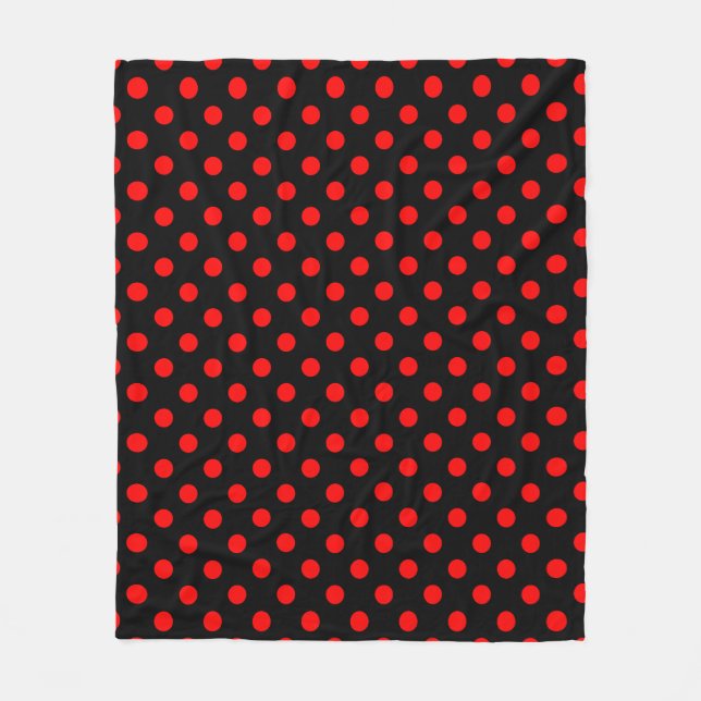 Couverture Polaire Motif à pois rouges sur fond noir (Devant)