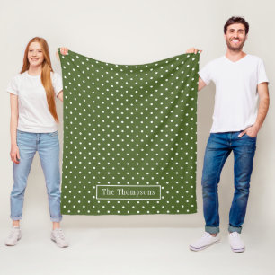 Couverture Polaire Motif à pois vert olive avec nom personnalisé