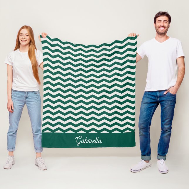 Couverture Polaire Motif à rayures zig zag Chevron vert sarcelle (En situation)