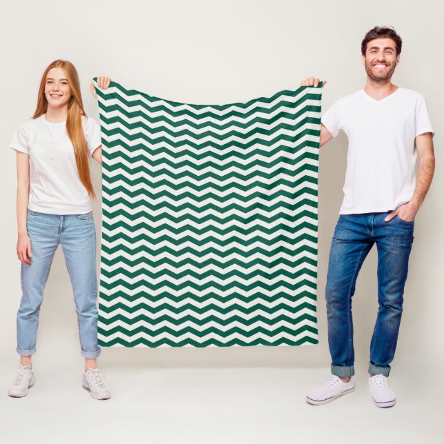 Couverture Polaire Motif à rayures zig zag Chevron vert sarcelle (En situation)