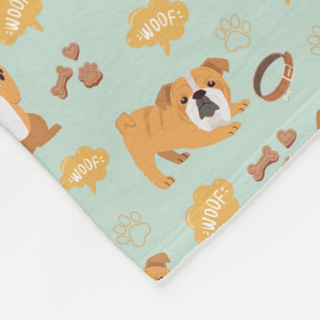 Couverture Polaire Motif à thème Bouledogue (Vert Sauge) (Coin)