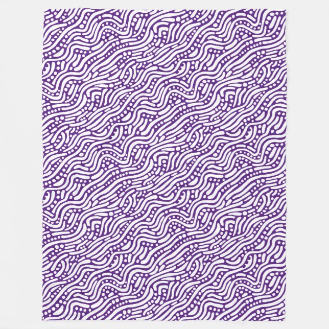 Couverture Polaire Motif Abstrait 110523 - Blanc sur Royal Purple (Devant)