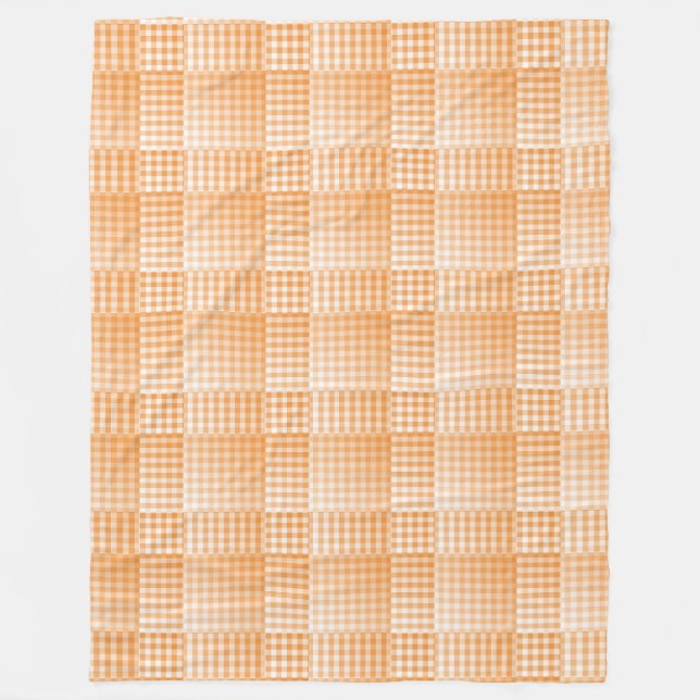 Couverture Polaire Motif Abstrait à Damier Orange et Blanc (Devant)