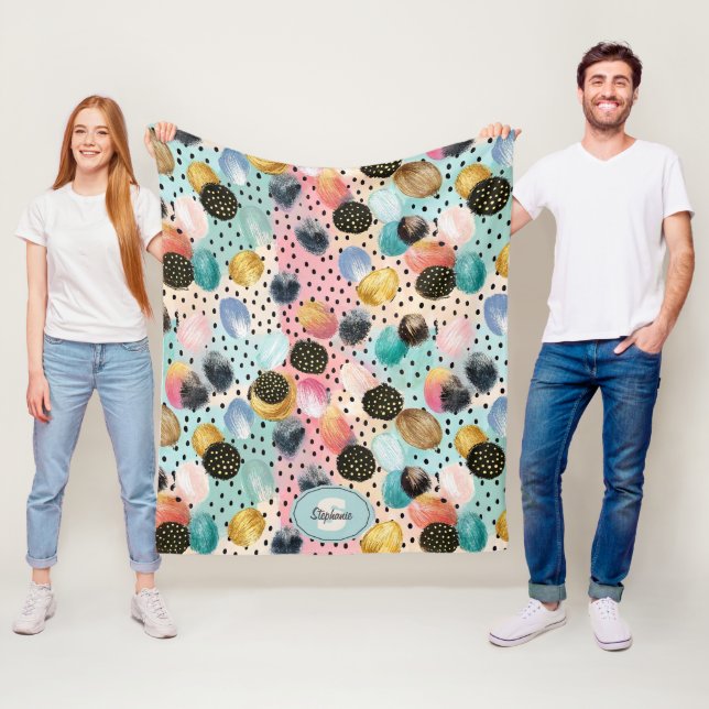 Couverture Polaire Motif Abstrait brosse et Pointe Polka (En situation)