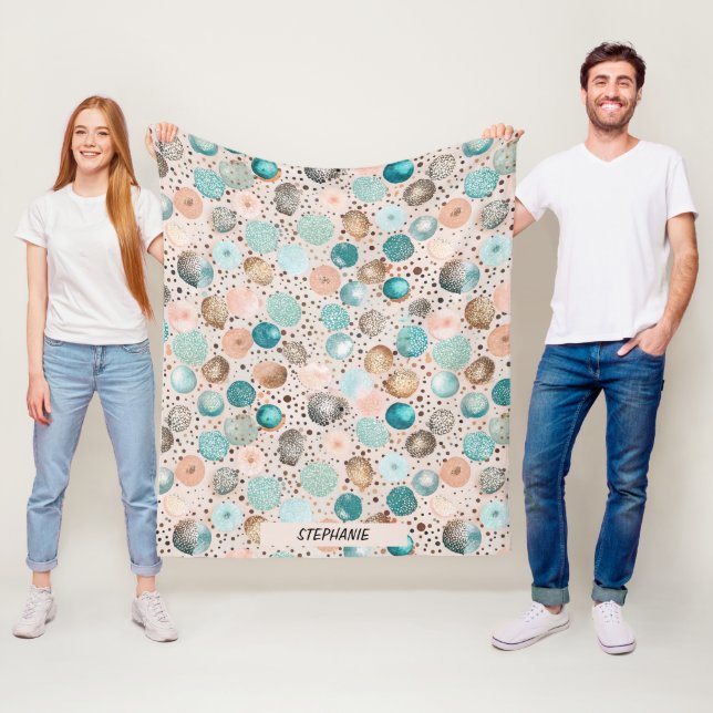 Couverture Polaire Motif Abstrait chatoyant en Turquoise, Rose (En situation)